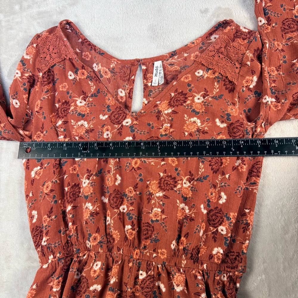 Mudd Rust Floral Boho Long Sleeve Romper Size S Cottagecore - Picture 8 of 8